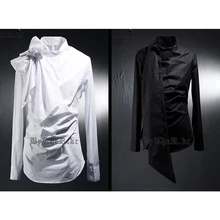 S-5XL Мужская Новая Модная тонкая мужская рубашка с длинным рукавом и круглым вырезом, Облегающая рубашка, костюм для сцены, костюмы певицы, одежда