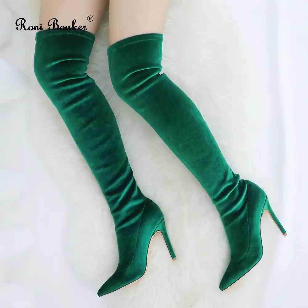 green velvet stilettos