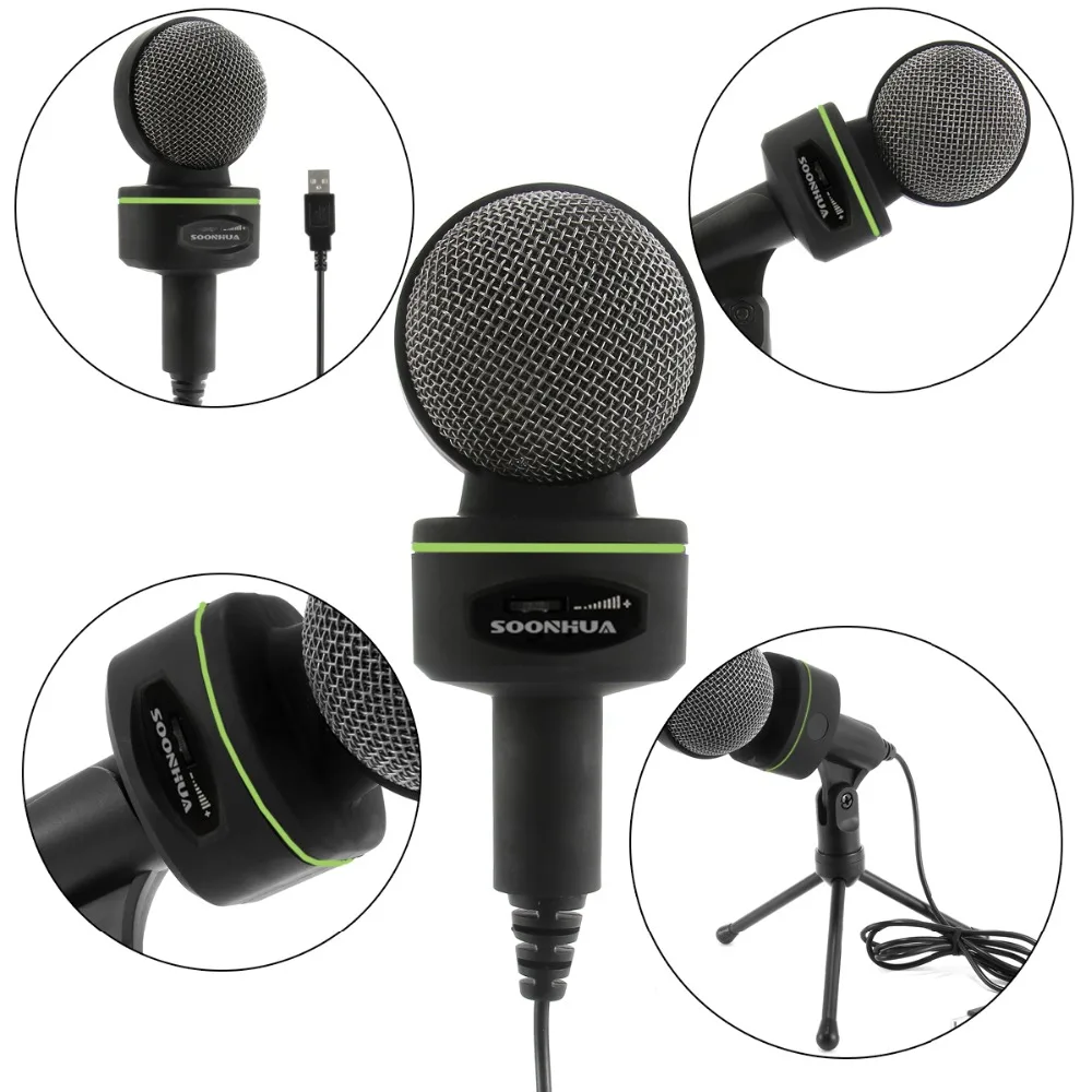 Real SOONHUA Pro Audio Studio USB конденсаторный микрофон с штативом, настольный микрофон с шумоподавлением для компьютера