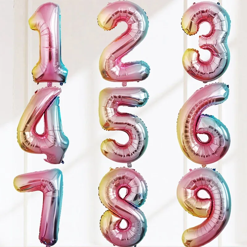 

1pc Rainbow Aluminium Foil Number Balloons 0-9 Birthday Party Anniversary Party Decor Air Ball Supplies