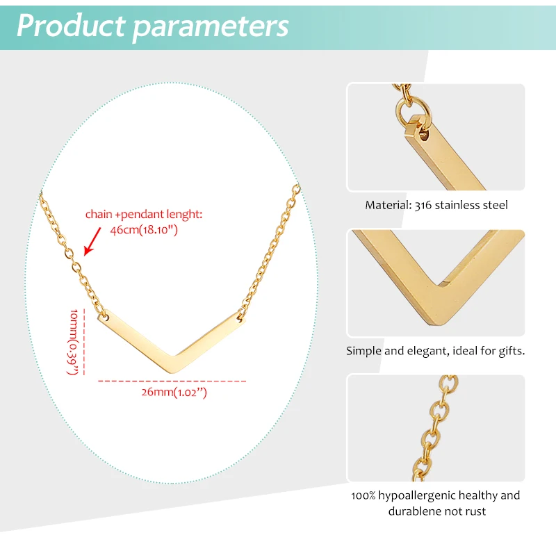 Модные V буквенные формы геометрические формы, кулон, ожерелье из нержавеющей стали состояние мужчины t пользовательский текст ожерелье вечерние ювелирные изделия для женщин мужчин