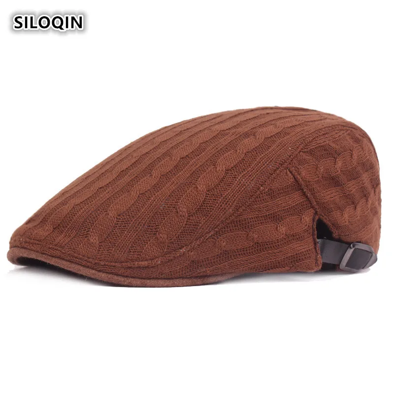 

SILOQIN Middle-aged Elderly Men's Autumn Winter Knitting Berets Adjustable Simple Solid color Keep Warm Breathable Tongue Caps