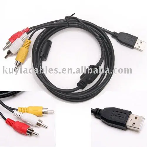 3 RCA штекер к usb type A Мужской видео кабель, 10 шт./партия