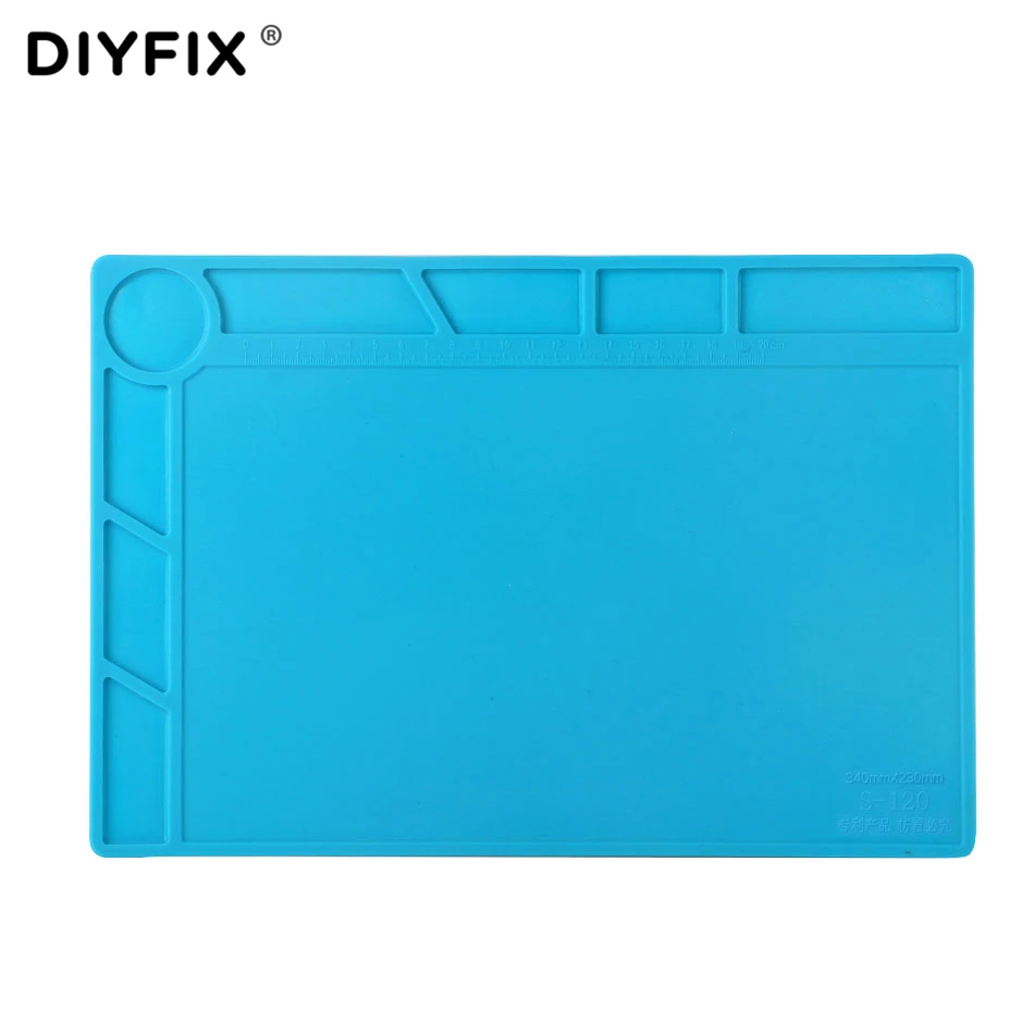 DIYFIX 34x23cm Heat Insulation Silicone Pad Desk Mat Maintenance Platform BGA Soldering Repair Station with 20 cm Scale Ruler