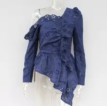 Elegant Casual flounced Dip Hem Top Crochet Irregular Hollow Out flower long sleeve Blouse Elegant Casual flounced Dip Hem Top Crochet Irregular Hollow Out flower long sleeve Blouse