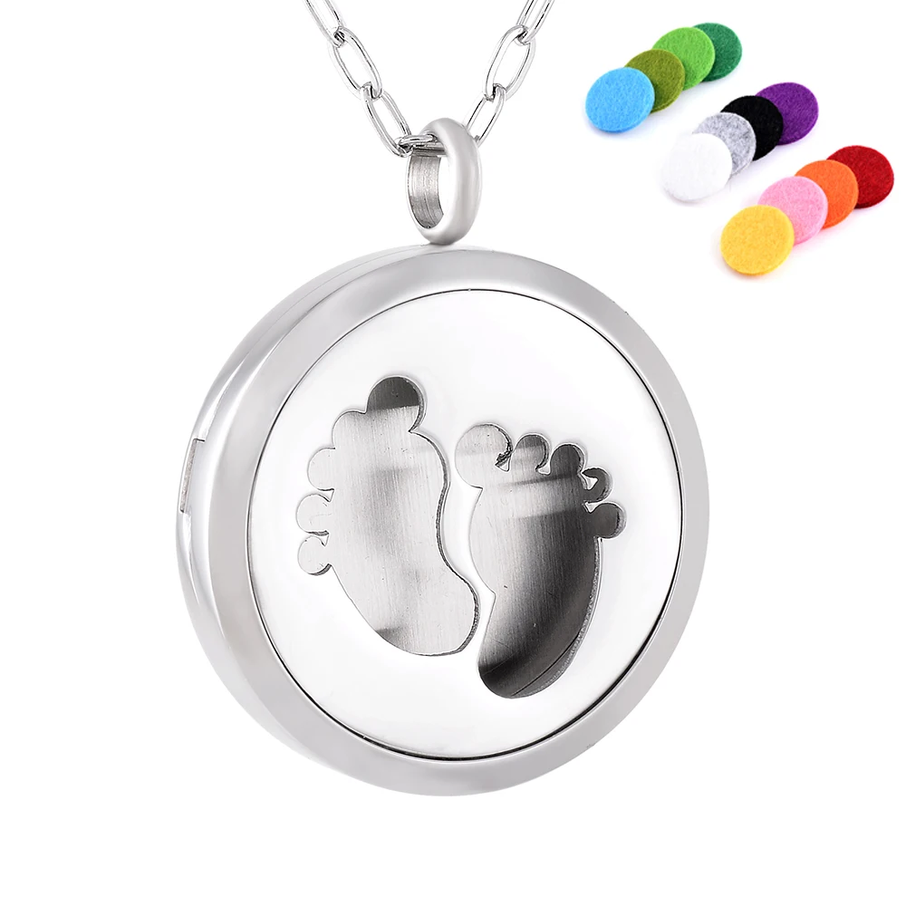 IJP0167 Baby Feet 30mm Magnet Aromatherapy Essential Oil Perfume Diffuser 20 Inches Pendant Necklace With Free 5 Pads | Украшения и
