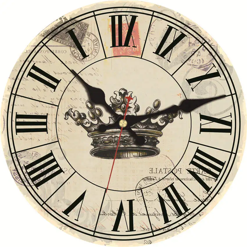 5 узоров винтажные настенные часы римские цифры дизайн бесшумное украшение комнаты домашний декор часы большие настенные часы без тиканья звук - Цвет: Beige Crown