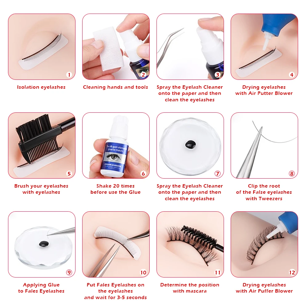 Professional Eyelash Extension Kit Individual Mink Eyelashes Set with Case No Stimulating Glue Easy Grafting Eyelash Tool Salon
