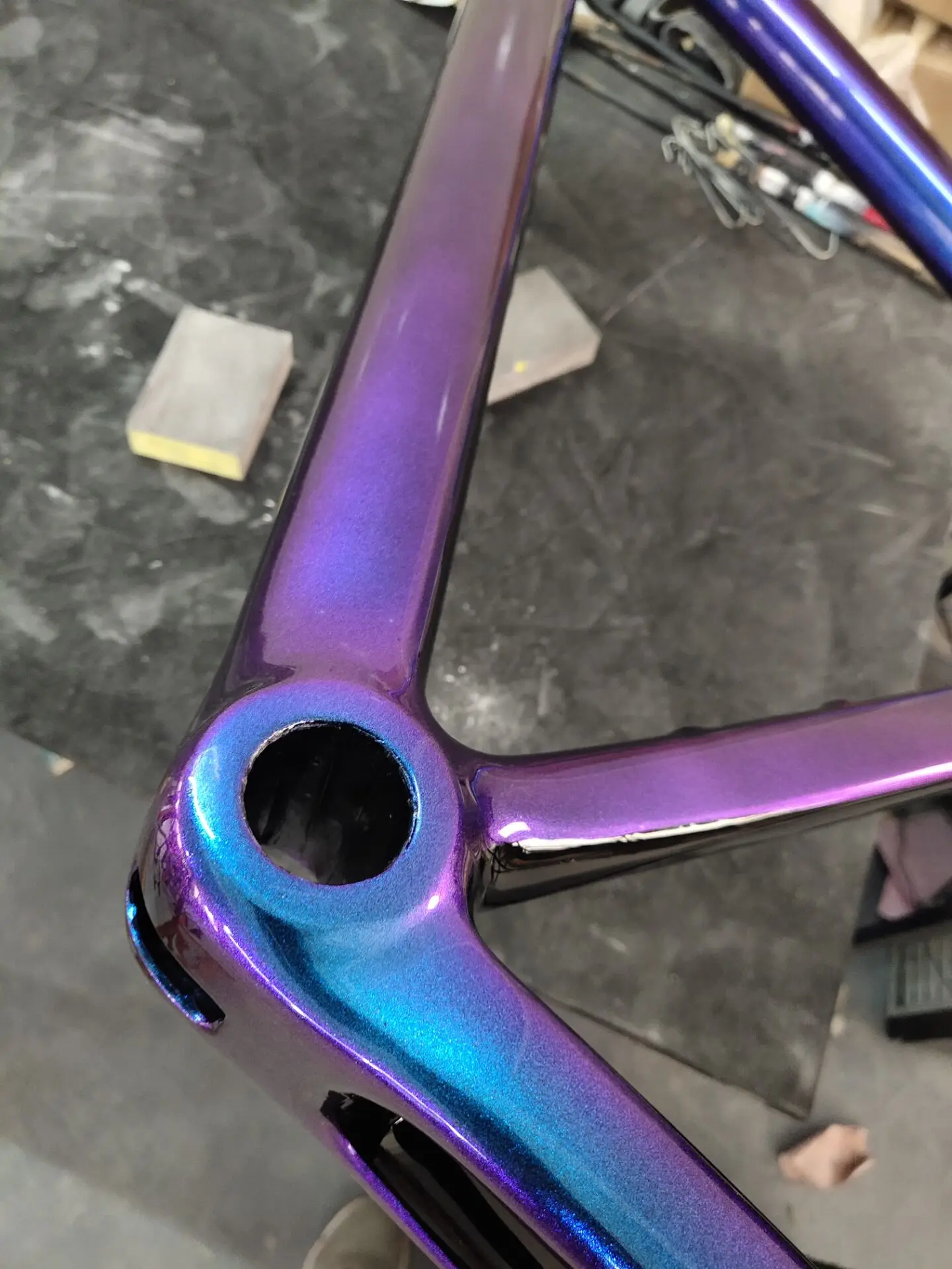 

Orchid-purple chameleon color bike carbon frame 2019 style glossy blue purple v breaks carbon frameset T1100 44/49/52/54/56cm