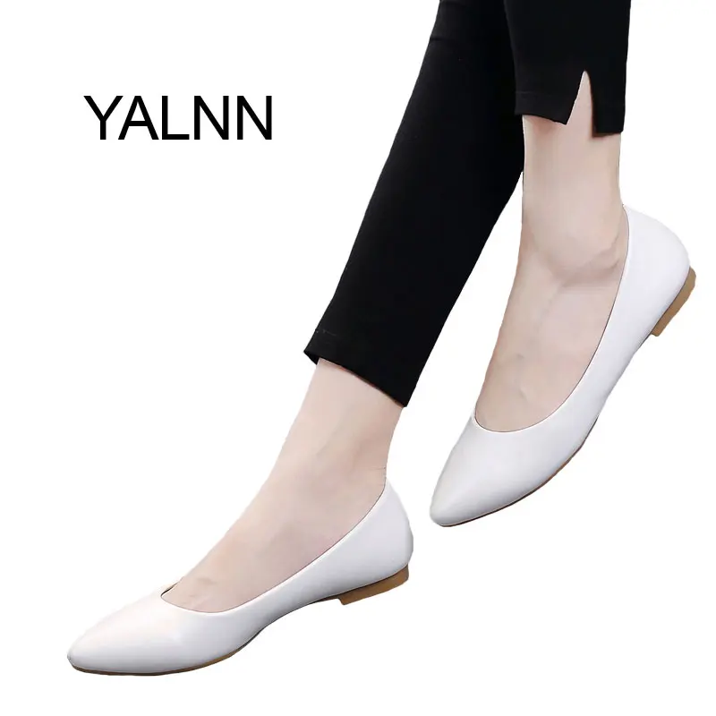 En Ligne YALNN Mode 2019 Nouveau Plat Femmes Chaussures Plate Forme En Cuir Talons Chaussures Blanc Femmes Bout Pointu En Cuir Femmes Chaussures pour Filles