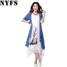 NYFS 2019 New summer dress women clothing Small fresh long dress Fake two pieces Dress loose