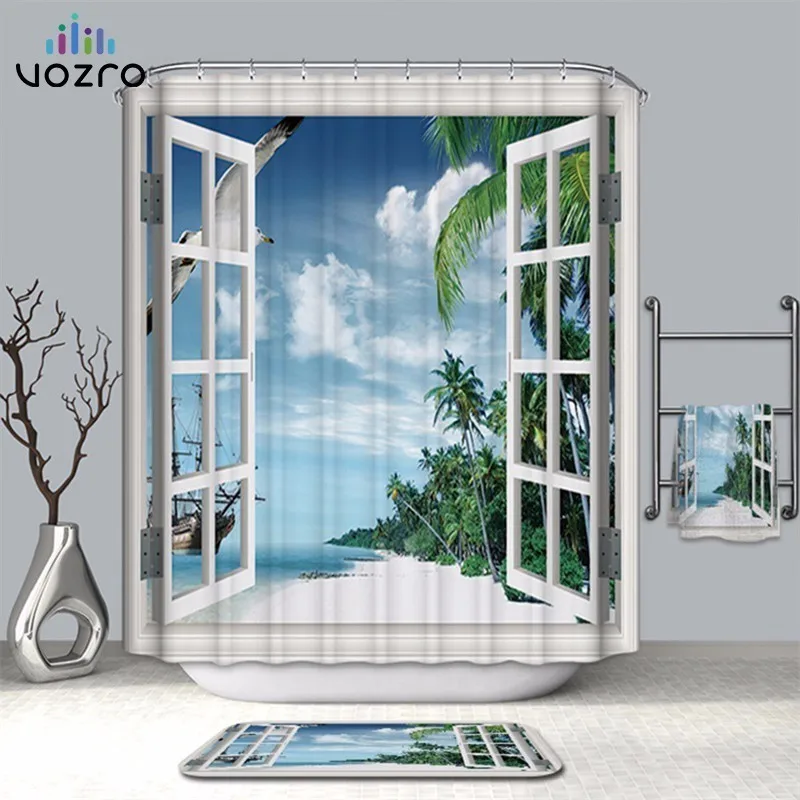 

VOZRO Bathroom Shower Curtain Quality Natural Waterproof Polyester 2 M Cloth 3D Farm Ocean Window Totem Bape Pascoa Cortina Whal