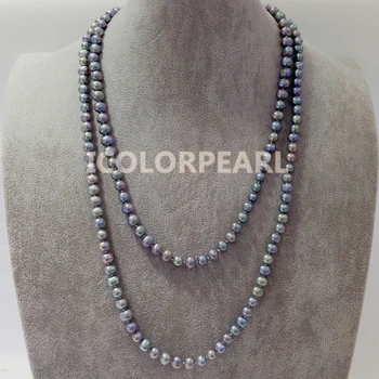 

WEICOLOR Classic 125cm Long 7-8mm Nearround Grey Freshwater Pearl Jewelry Sweater Necklace.
