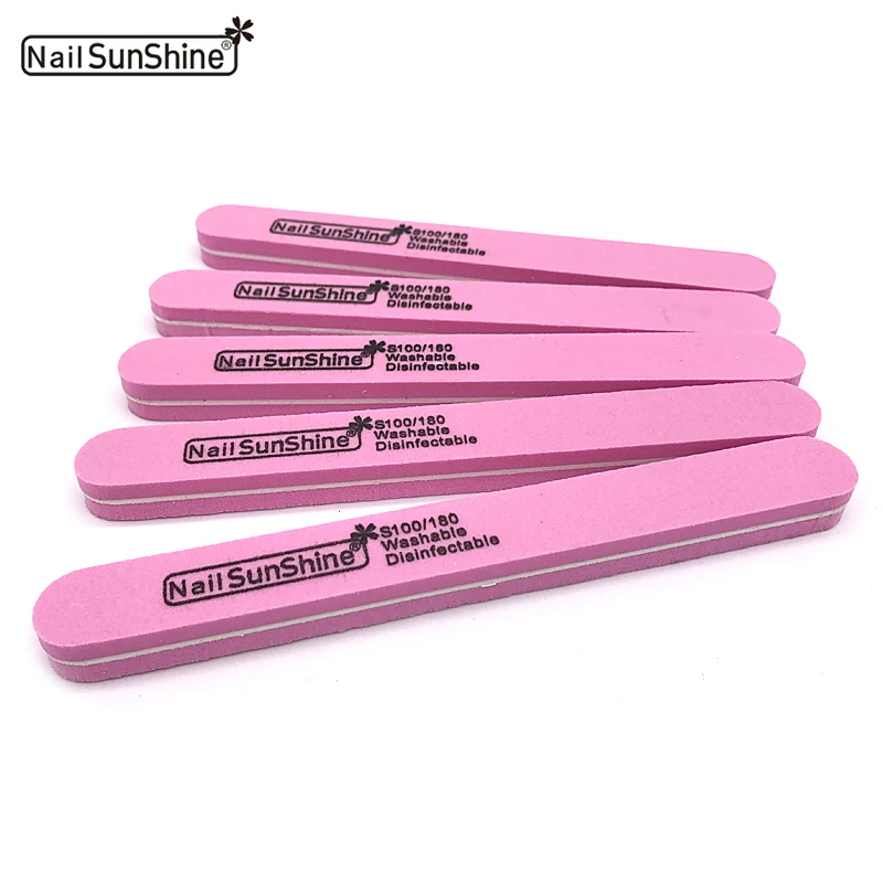 

10pcs Double-sided Nail File 100/180 100/180 Blocks Sponge Nail Polish Sanding Buffer Pink Strips Nail Polishing Manicure Tools