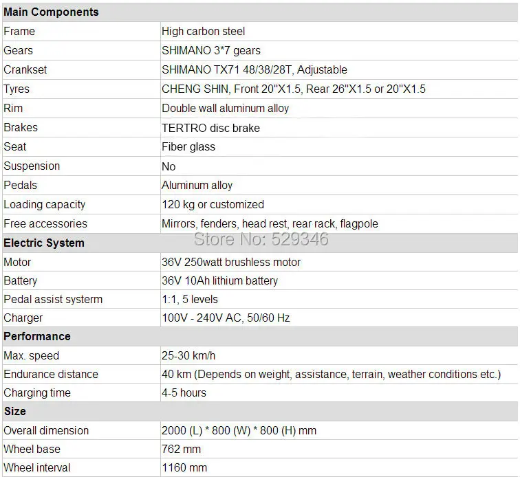 e trike M010 specs