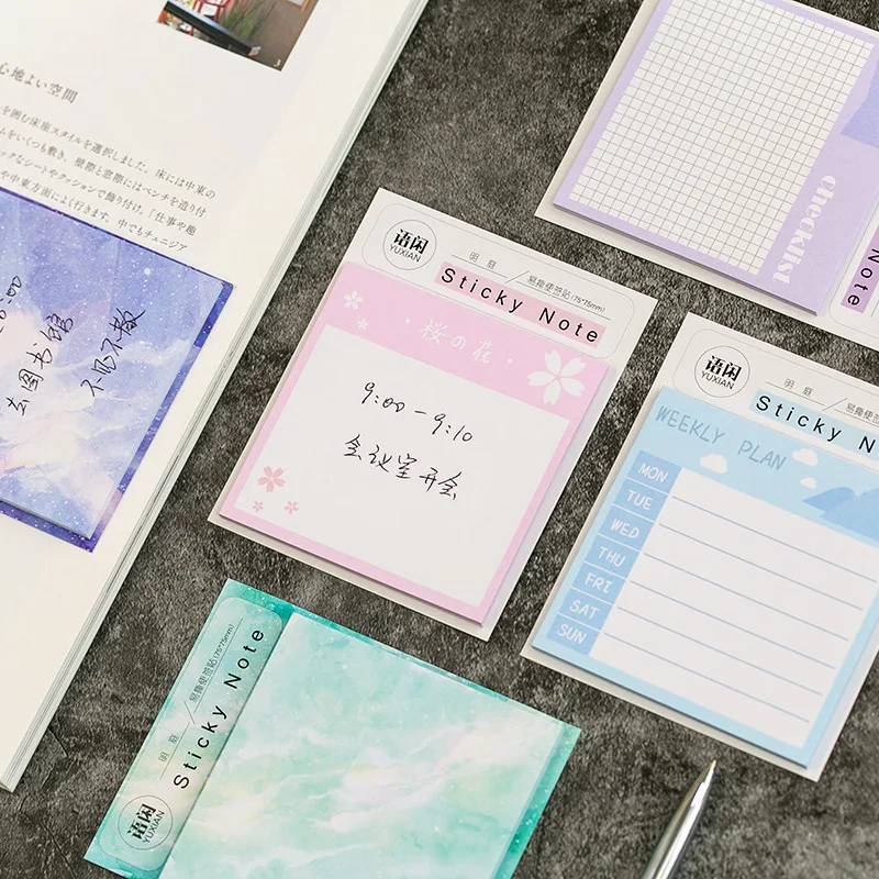 

4 pcs Aurora color memo pad Sakura flower sticky notes To do check list planner sticker Stationery Office School supplies F168