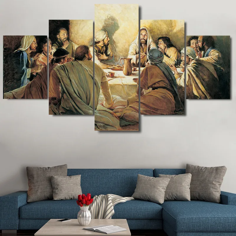 LAST SUPPER - HQ 5-PIECE ART CANVAS PRINT  .._