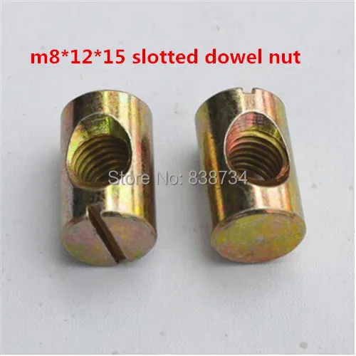 50pcs m8*12*15 steel with yellow zinc slotted furniture barrel nut, m8