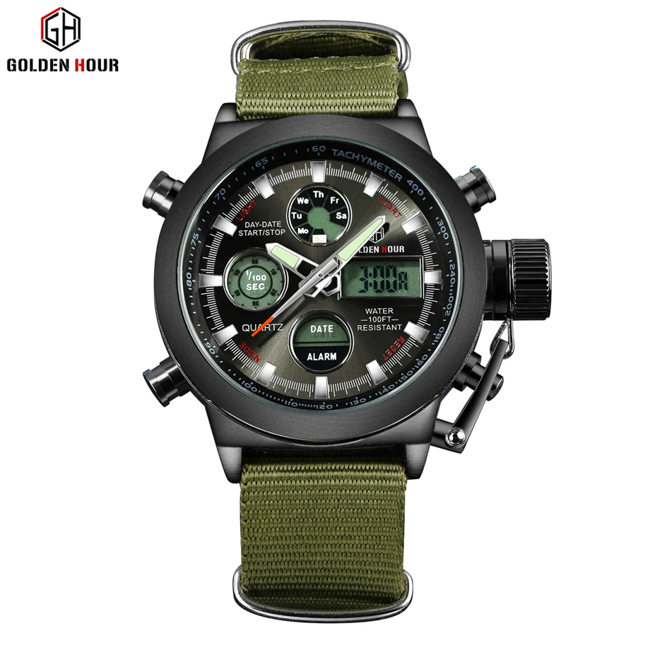 Top Brand Luxury Men s Quartz Digital Sports Watches Nylon LED Military Army Waterproof Stopwatch Wristwatch