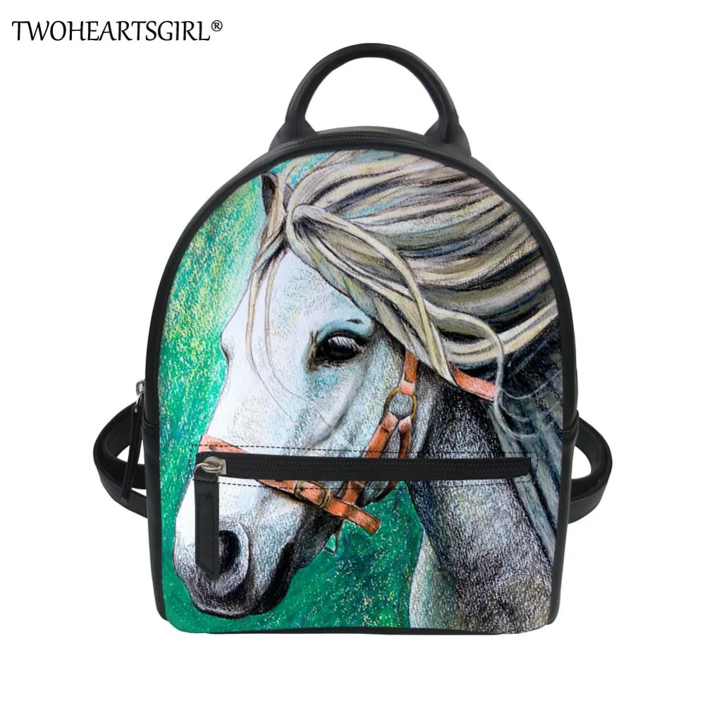 TWOHEARTSGIRL прохладный лошадь Мини искусственная кожа рюкзак для Для женщин 3d для девочек-подростков школа животных книга сумки Повседневное