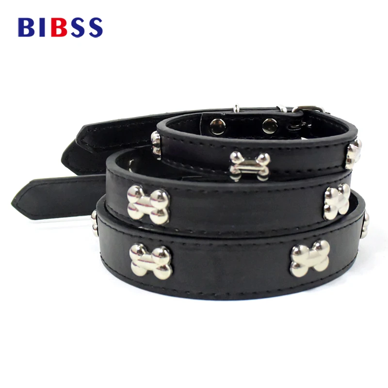 

Dog Collar leather Solid Color Bone Decoration Adjustable Dog Collars for cat Small Dogs big Dogs Pet Accessories