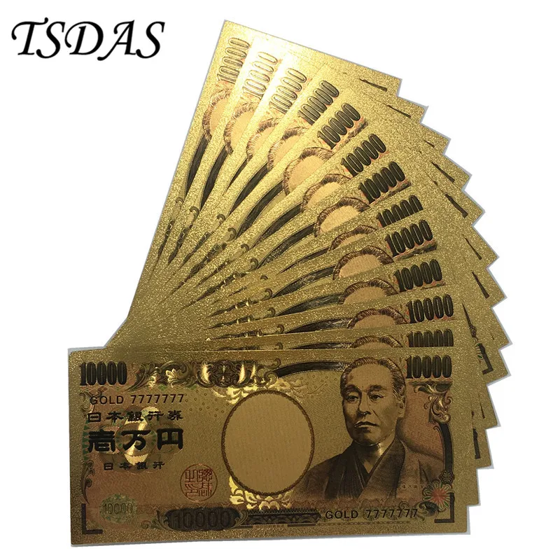 

Japan Banknote 10pcs/lot Normal Gold Banknote 10000 Yen For House Decorations