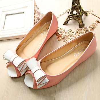 

Summer Women's Ballet Flats Shoes Peep Toe Butterfly-Knot Cute Women Boat Shoes Student Slip On Mixed Colors Big Size Flat Shoe