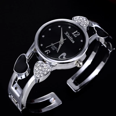 Браслет в форме сердца часы женские часы роскошные женские часы со стразами женские часы Стальные часы женские часы reloj mujer - Цвет: Черный