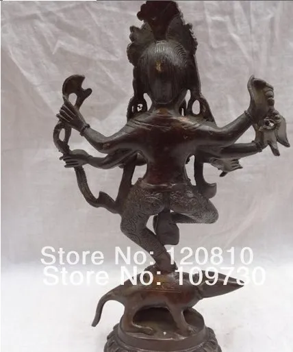 

00666 11" Chinese Bronze 6 Arms Ganapati Ganesh Lord Ganesha Buddha On Mouse Statue