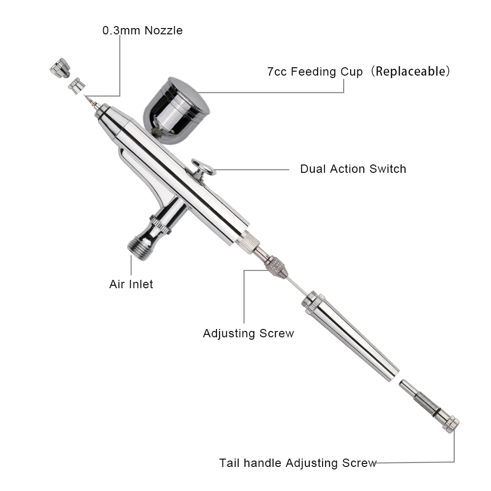 0,2/0,3/0,5 мм насадки двойного действия Аэрограф Воздушный компрессор комплект 7cc/22cc чашка пистолет-распылитель для ремесло торт Краски арт Краски опрыскиватель