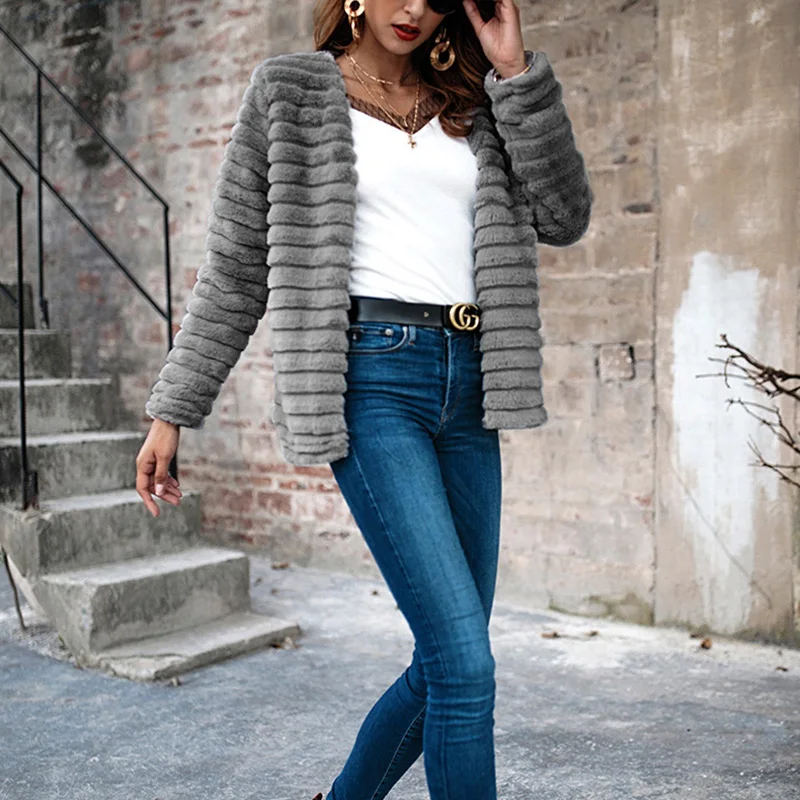 Fourrure Hiver En Veste Solide 2018 Femmes Casual Faux Cardigan Femme Manteau Argent Femelle De Vestes Peluche Moelleux wnX1x0XE8q