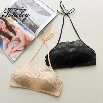 

New style Black girl sling underwear bra sexy back chest strap chest pad no rims wrapped chest bra