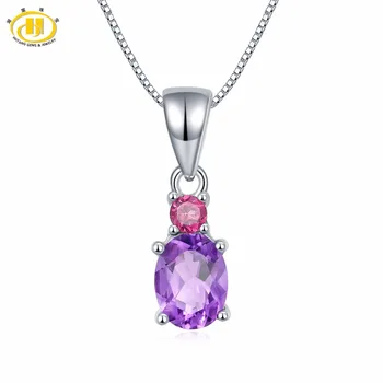 

Hutang Natural African Amethyst Rhodolite Solid 925 Sterling Silver Pendant Necklace Gemstone Fine Jewelry Women's Xmas Gift