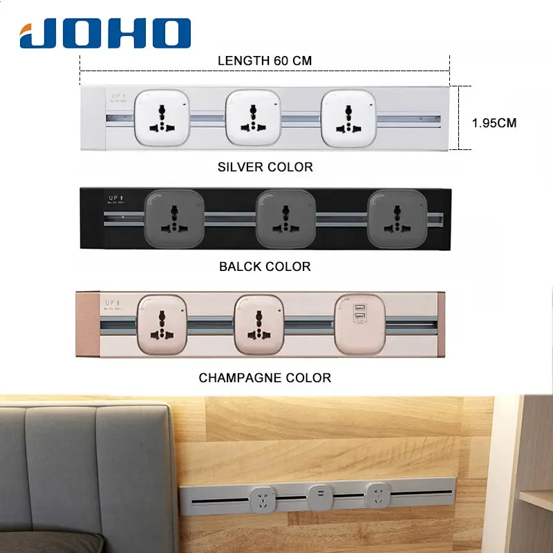 

JOHO 60CM Multi-Functional EU Plug Socket Aluminum Wall Power Outlet Socketbar 8000W 250V For Living Room Bedroom Office