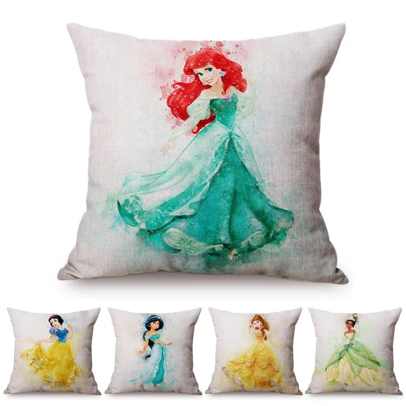 

Watercolor Splatter Art Cute Girls Sofa Cushion Cover Beautiful Woman Printed Cotton Linen Home Decoration Throw Pillow Cover