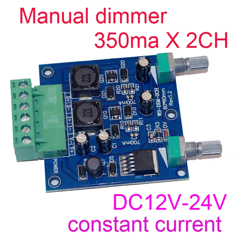 

2 channel constant current dimmer controller 2CH decoder DC12-24V input Dimming with manual knob 350MA or 700MA can choice