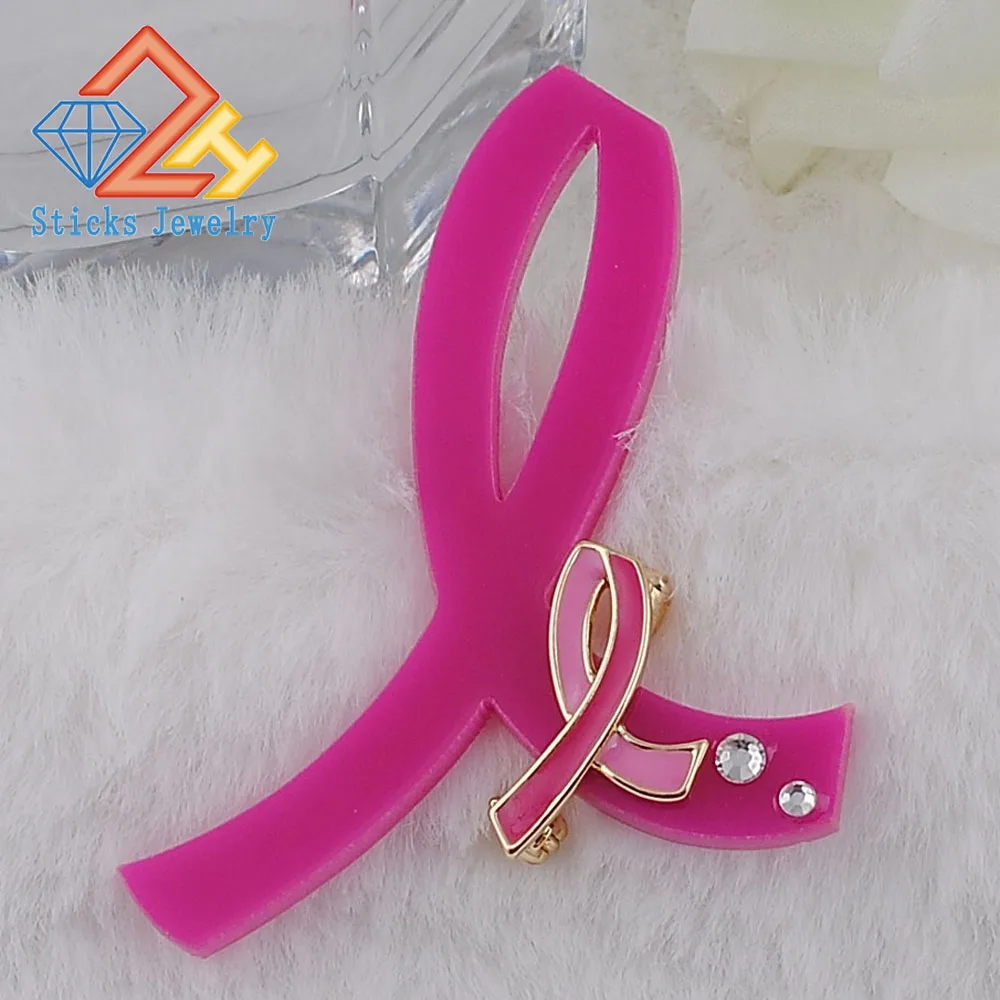 

Fight AIDS Acrylic and Zinc Alloy Enamel Brooch Pink Ribbon Promotional Gifts to Prevent Breast Cancer Free Shipping