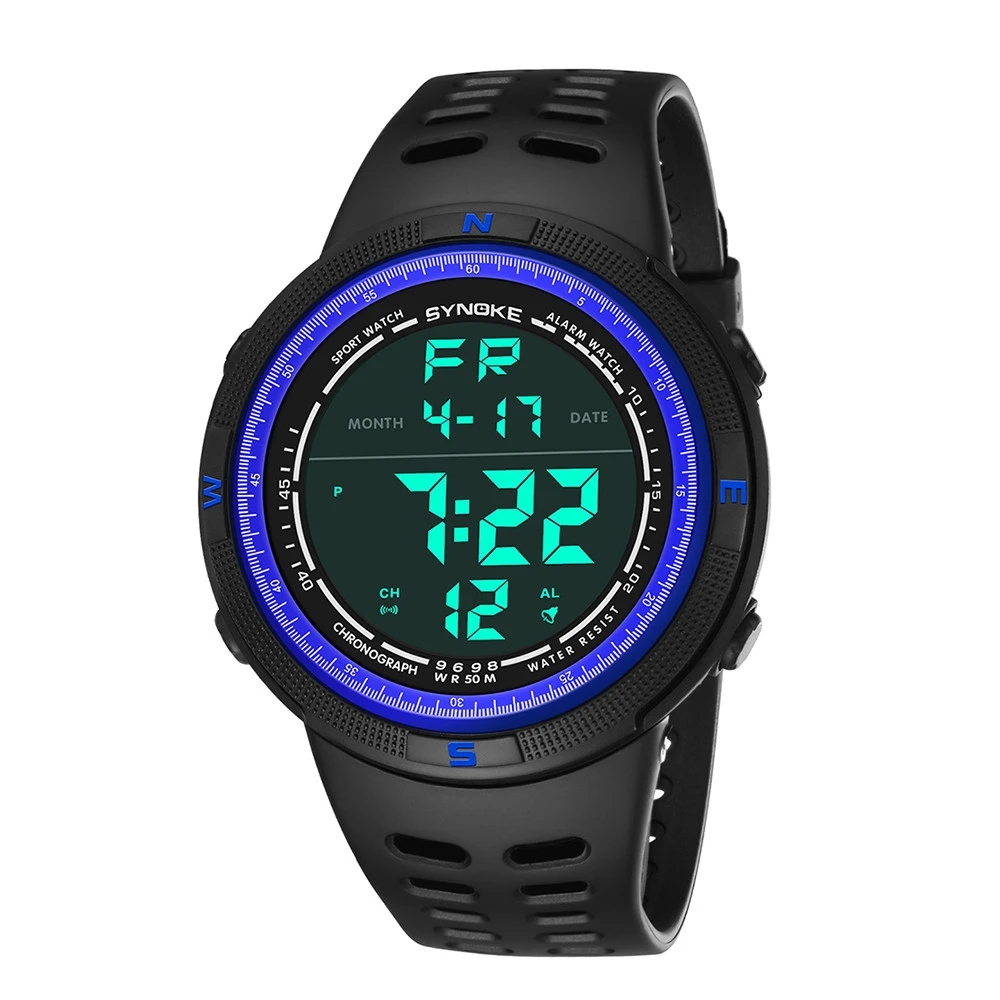 

2019 Mens SYNOKE Multi-Function 50M Waterproof Watch LED Digital Double Action Watch Sport 19JUN16