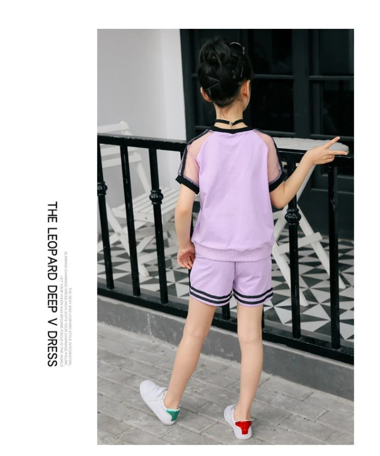 Summer Kids Clothes Sports Suit For Teenage Girls Clothing Sets Fashion Tshirt Shorts Child Tracksuit Active Girls Outfits 2 Pcs (8)