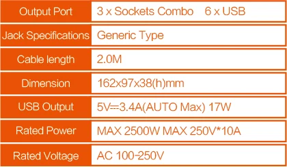 LDNIO SC3604 10A силовая лента 6 USB 3 Универсальная Розетка с защитой от перегрузки выключатель