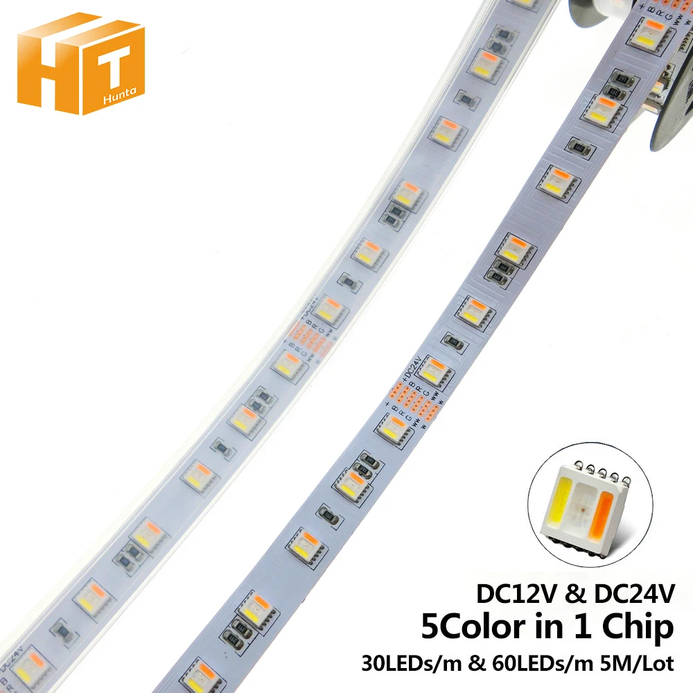 Светодиодная лента RGBCCT 5050 12 В/24 В 5 цветов в 1 чипы RGB + WW CW 60 светодиодов/м м/лот RGBW