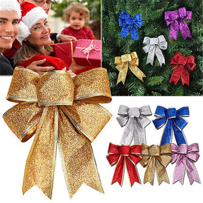 

Artlalic 1PC Large 25CM Large Glitter Cloth Christmas Bowknot Christmas Tree Decorations Ornaments for New Year Xams Decor