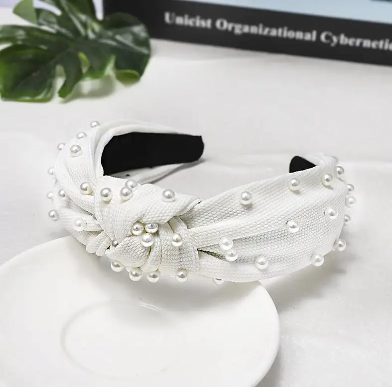 New Fashion Girls Headband Pearls Inlay Solid Hair Band Women High Quality Turban Autumn Headwear Hair Accessories Wholesale bride headband Hair Accessories