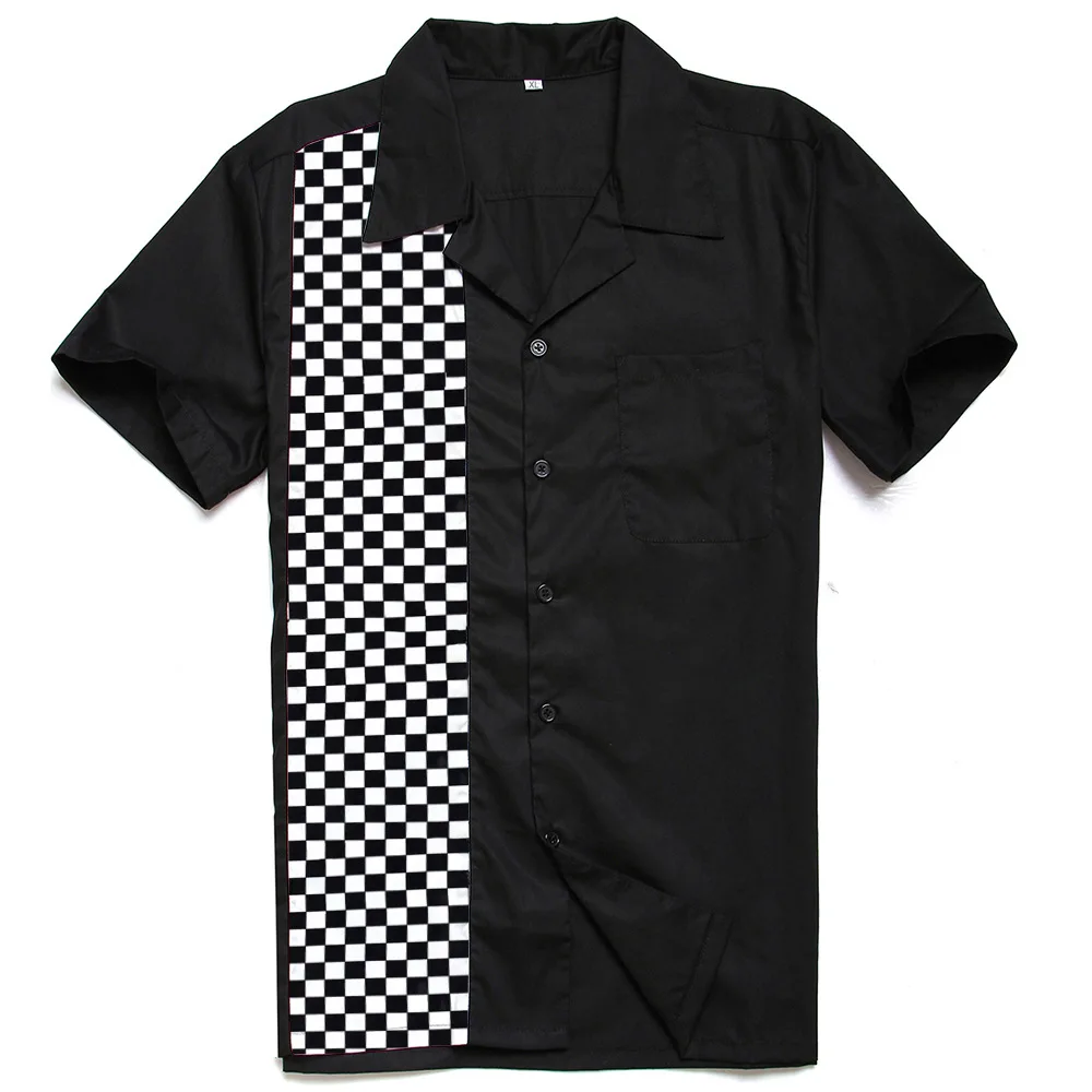 

Fashion Mosaic Printed Men's Cotton Casual Black White Tartan Plaid Panel Cowboy Hip Hop Rockabilly Shirts Camisa Masculina