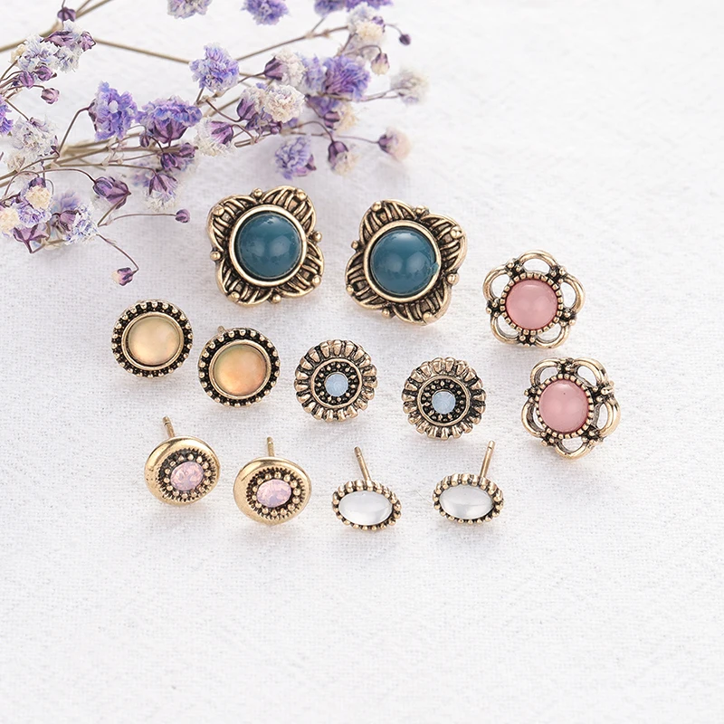 

2019 Time-limited Earing Earings 2019new 6 Pair/set Stud Earrings Flower Statement Retro Color Metal Jewelry Earring For Women