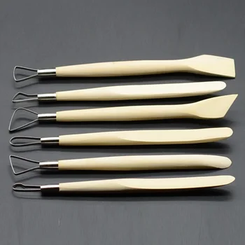

6PCS/lot Double Head Wood Scraper Plasticine Colored Clay Tool Mold Kit Set tool Chisel DIY Playdough Toys Fimo clay Tools