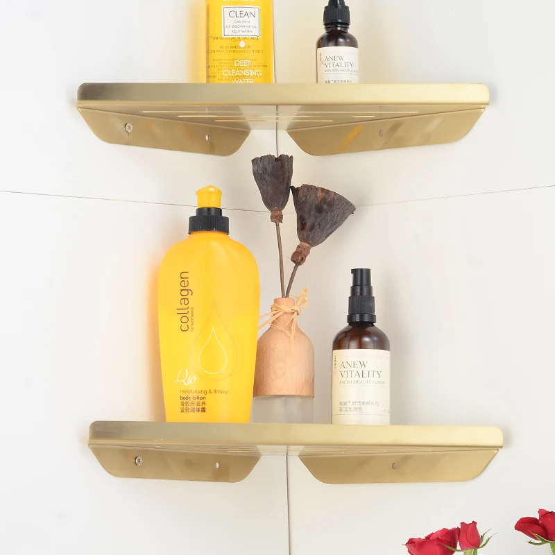 Bathroom Shelf Organizer Brushed Gold Stainless Steel Bathroom Shelves Wall Shelf Shower Storage Shampoo Rack WC Corner Basket