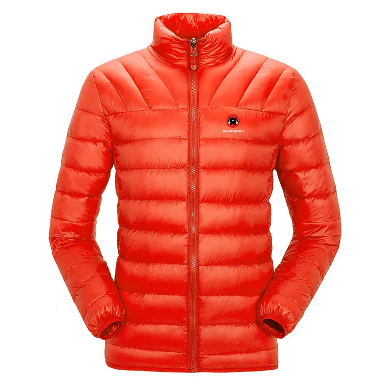 Брендовая уличная Мужская и женская Ультралегкая пуховая куртка на белом утином пуху, теплая куртка для катания на лыжах, мужская и женская спортивная портативная верхняя одежда - Цвет: Men Orange