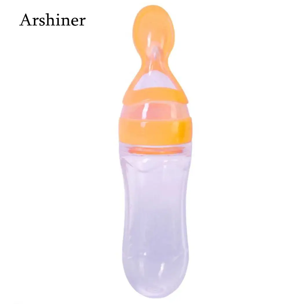 Feeder With Bottle Blue Green Squeeze Food White Rice Feeding Yellow Silicone Pink 90ml Cereal Geometric Baby Spoon 90g