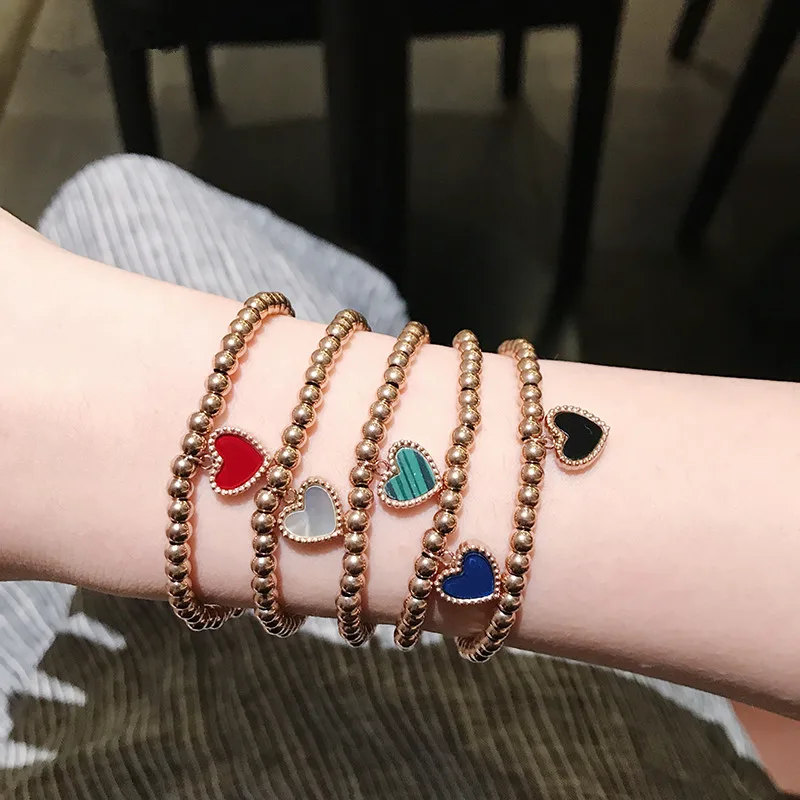 

YUN RUO Fashion Double Faced Heart Bracelet Springy Free Size Woman Gift Rose Gold Color Stainless Steel Jewelry Not Fade 2017